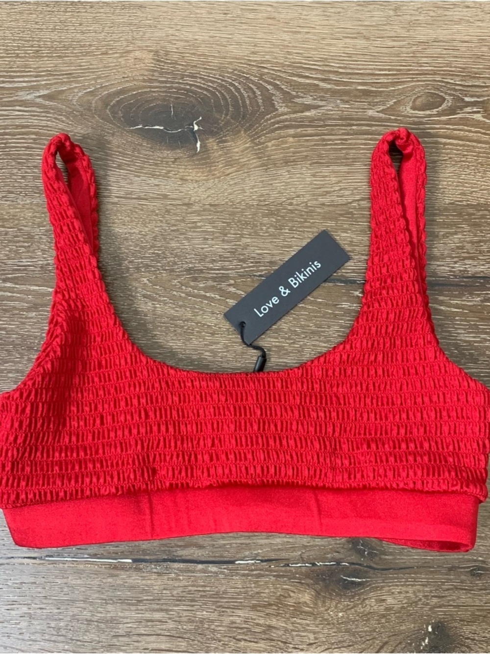 Love & bikinis red crinkle bikini top L NWT